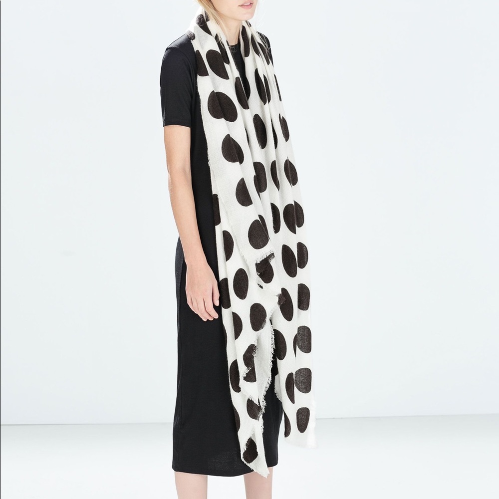 Zara White & Black Polka Dot Scarf